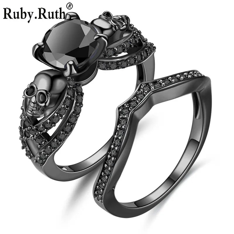 Набор колец с черепом красный циркон Женские Ювелирные изделия в стиле панк