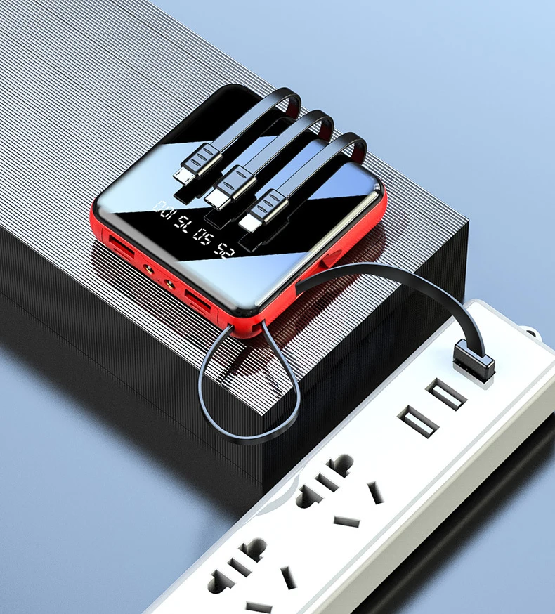 20000 мАч Внешнее портативное зарядное устройство с кабелем для iPhone Xiaomi Samsung 10000mAh