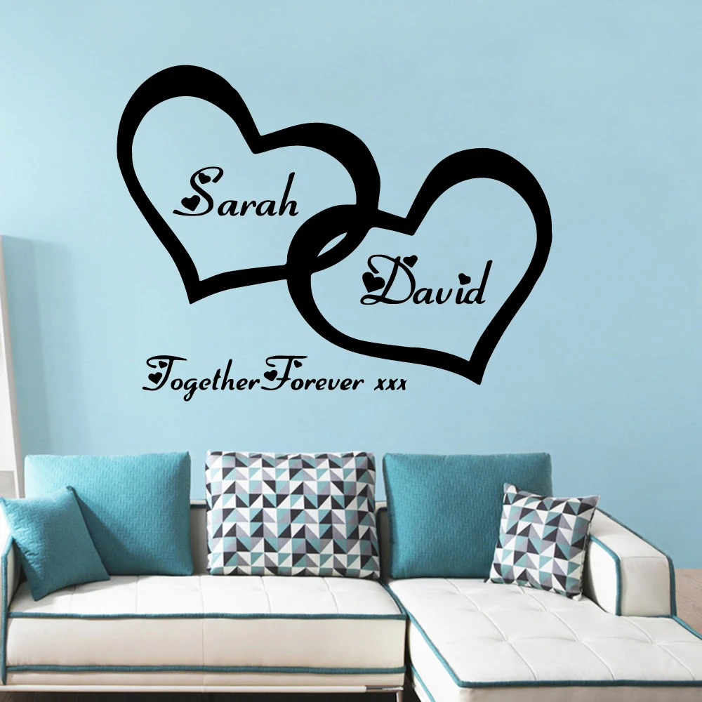 Heart to heart Personalized custom name Wall Stickers Self-adhesive wallpaper For Bedroom wall decor Romantic Phrase Stickers