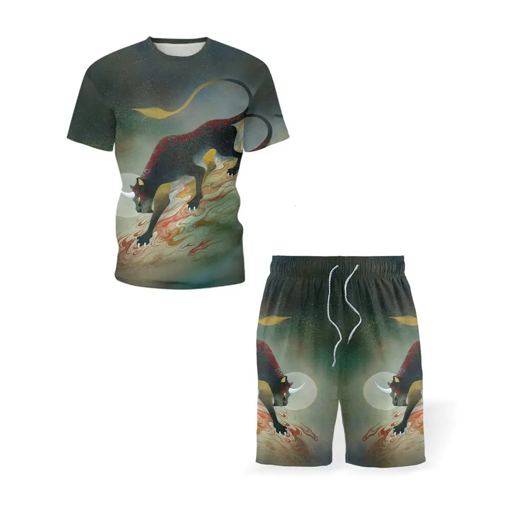 

New Summer Men's Sets T-shirts + Shorts Two Piece Suit 3D Printing Trendy Cartoon Comic Cool Tracksuit Man T Shirts Short Homme