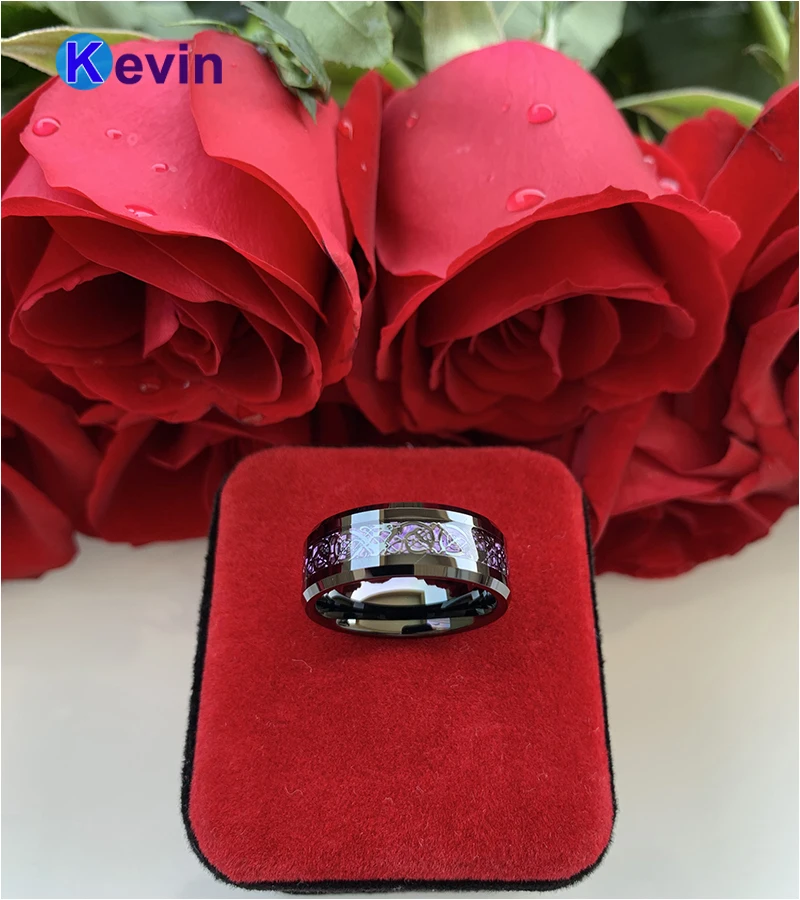 Кольцо с черным драконом обручальное кольцо вольфрам фиолетовой вставкой из