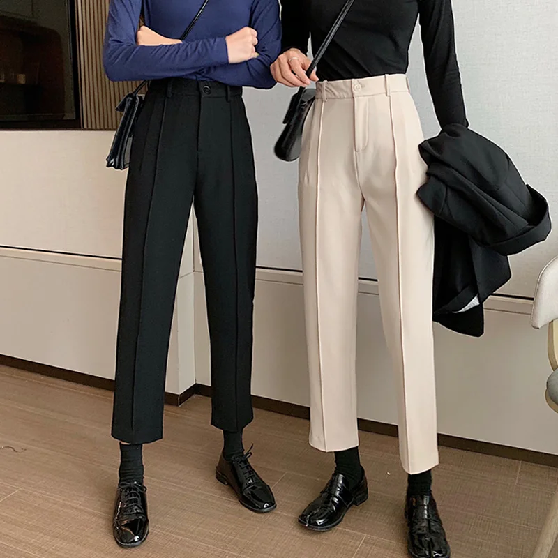 

Осенние маленькие Костюмные брюки 150 см, женские осенне-зимние прямые свободные Приталенные брюки с высокой талией