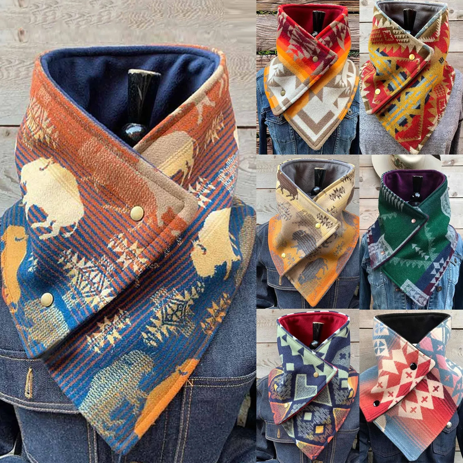 

Fashion 2020 New Winter Women Scarf Winter Women Printing Button Soft Wrap Casual Warm Scarves Shawls #35