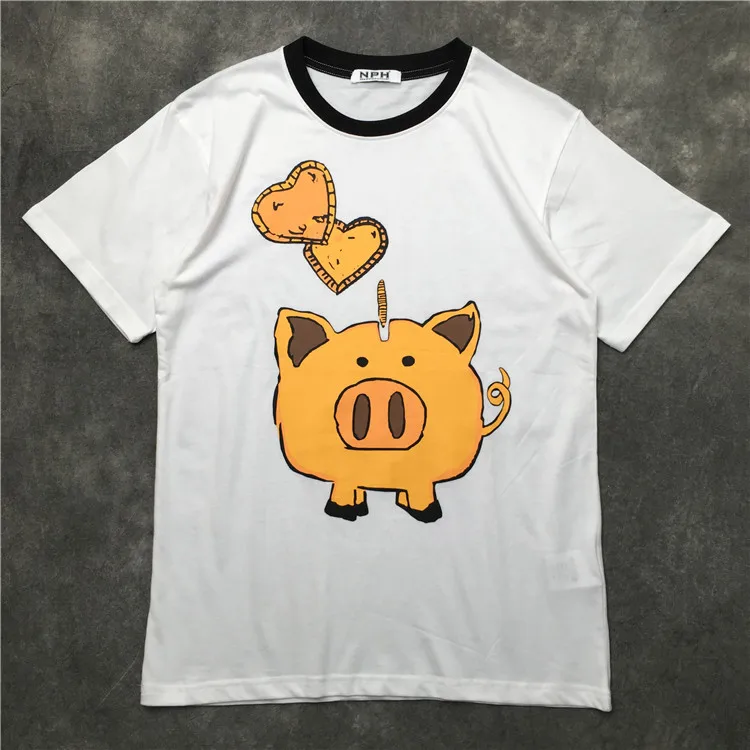 

Men New Novelty 2020 Golden PiG Heart T Shirts T-Shirt Hip Hop Skateboard Street Cotton T-Shirts Tee Top kenye S-XXL #K32