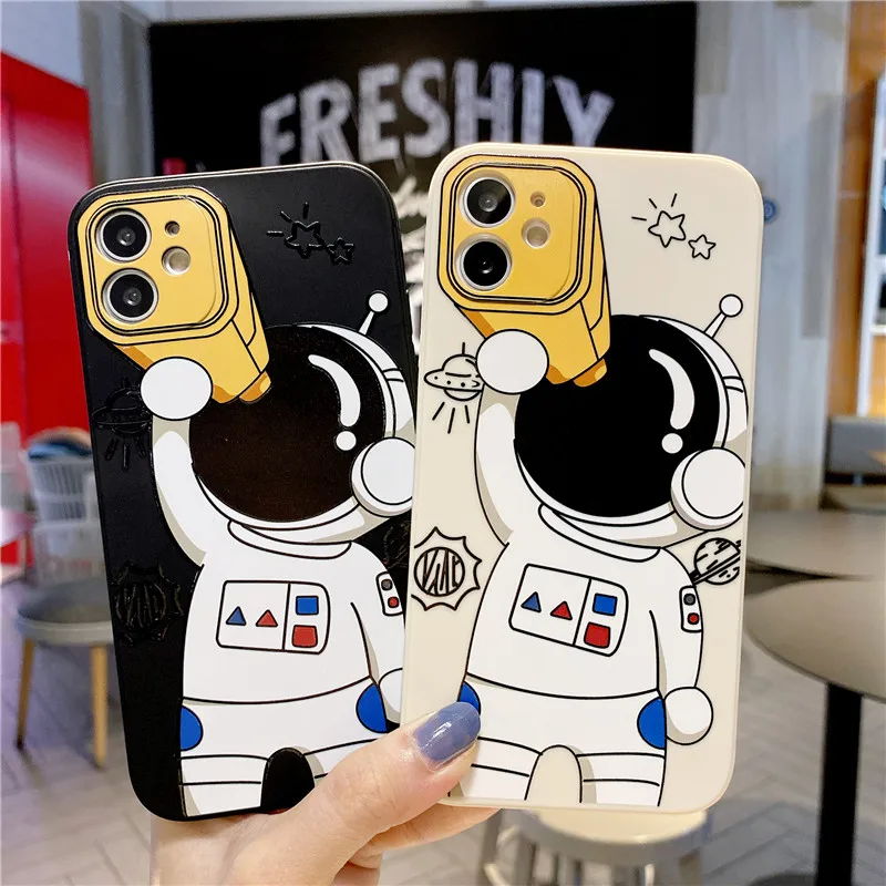 

Interesting Astronaut Square Phone Case For iPhone 11 12 Pro Max Mini X Xs XR 7 8 Plus SE2 2020 Liquid Silicone Shockproof Cover