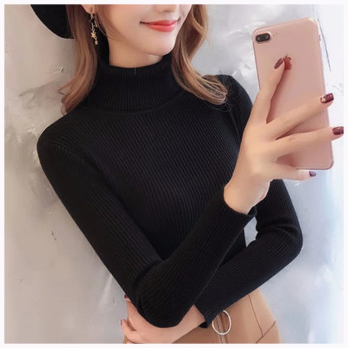Women Sweaters Knitting Shirt Pullover Top Female Casual Turtleneck Elastic Tight Knitted Bottoming Shirts 2020 Autumn Winter | Женская