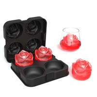 ice cube form silicone rose shape icecream mold tray 3d big ice cream ball maker black reusable whiskey cocktail mould bar tools