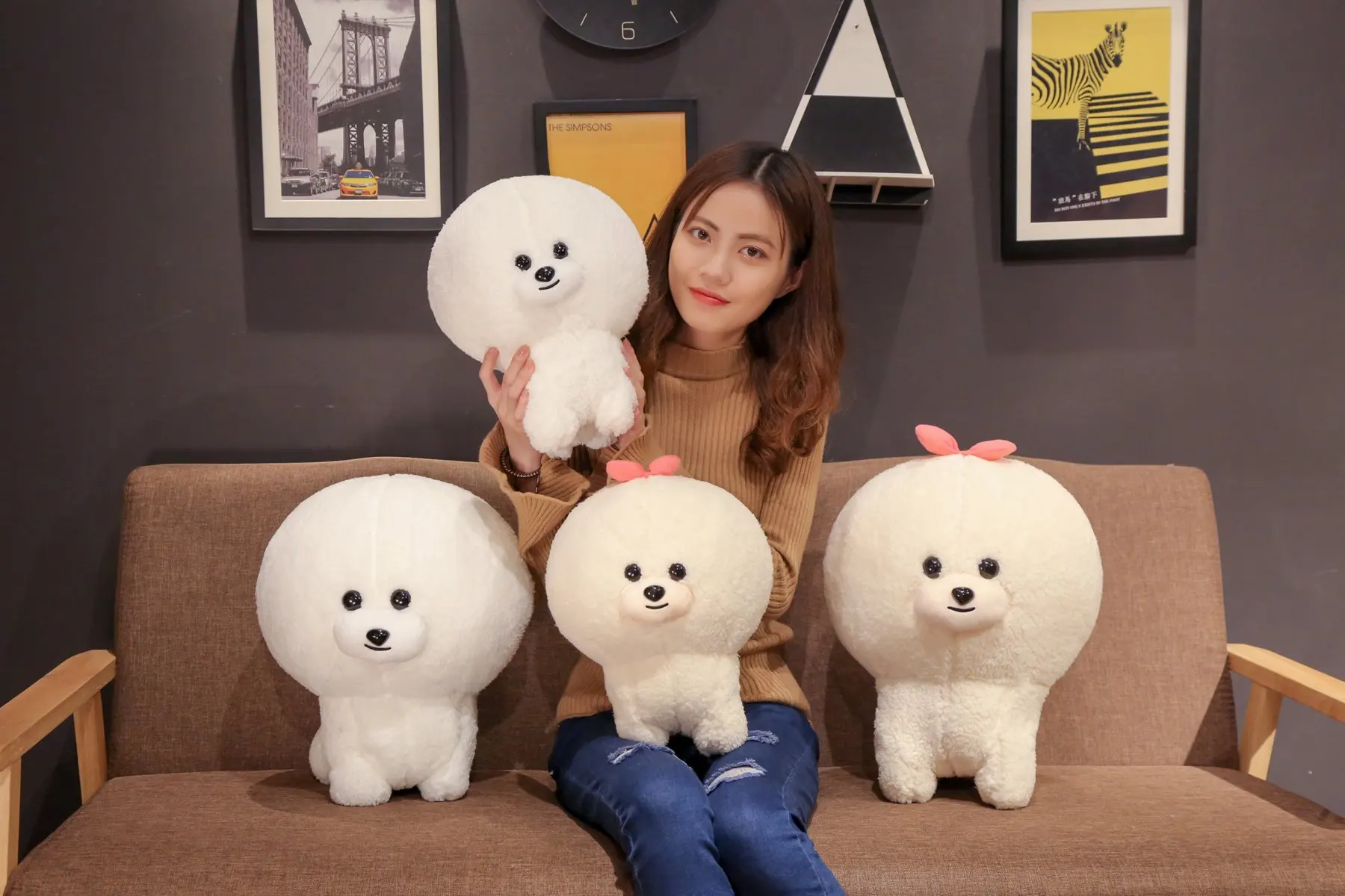 1 шт. Прямая поставка новинка Милая Белая собака пара Bichon плюшевые игрушки для