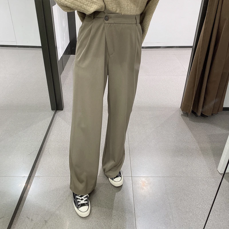 

Button waist trousers Women High Waist Wide Leg Pants pants Casual streetwear new Autumn Winter Solid color irregular