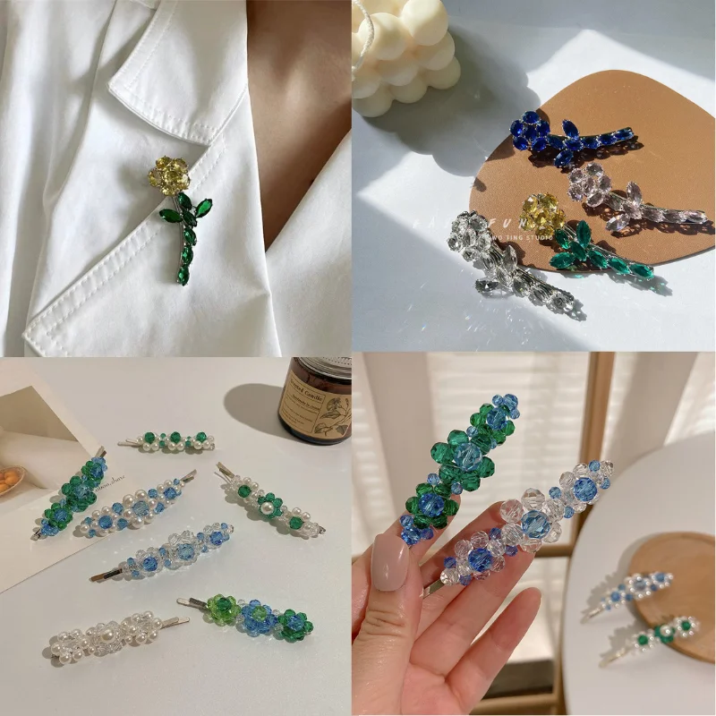 

Разноцветные зажимы для волос MISANANRYNE Стразы с цветами, блестящие зажимы для волос с утконосом, челки, поломанные зажимы для волос, аксессуар...