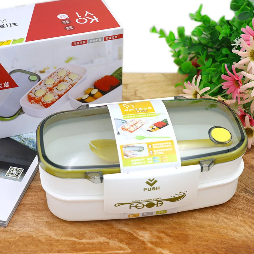 Детский Ланч бокс контейнеры Bento двухуровневый школьный с ложкой упаковочные