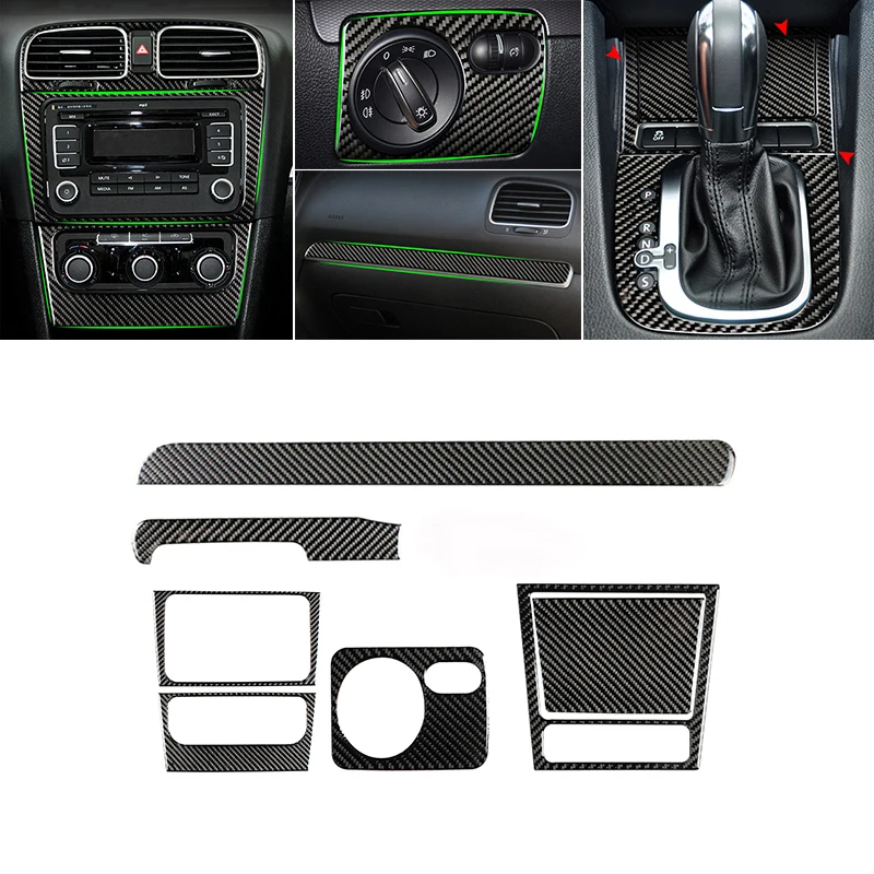 

For VW Golf 6 MK6 Car Carbon Fiber Center Control Panel Air Vent Gear Shift Frame Headlight Switch Ashtray Box Cover Inner Trim