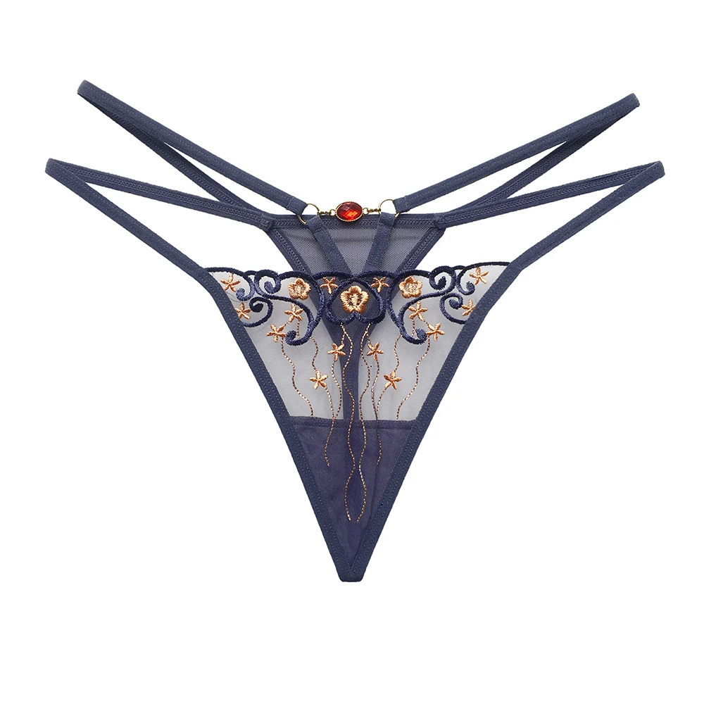 

6 Pcs = 1 Set Underwear Women Transparent Mesh Embroidery Retro Sexy Hollow Thong Diamond Jewelry Temptation Panties C2234