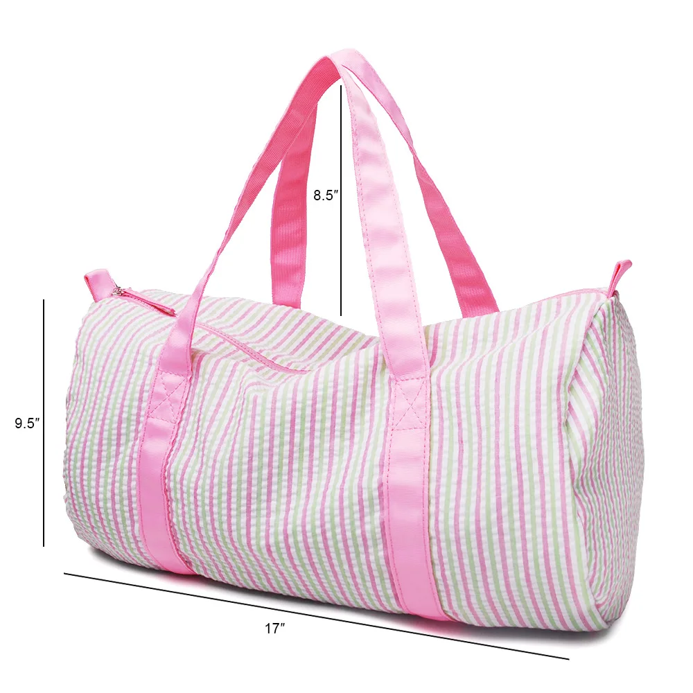 

Hot Sale New Design Seersucker Weekender Bag Large Capacity Striped Pattern Soft Kids Duffle Totes Seersucker Travel Bags