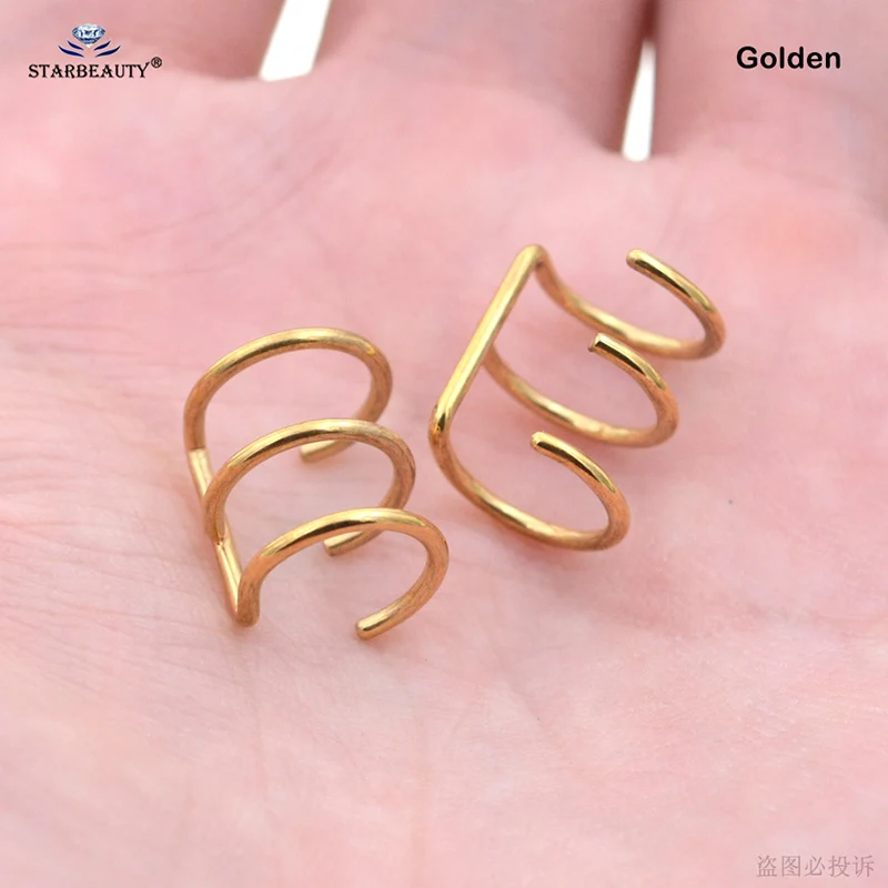 Gold x2pcs 2 шт тройной C Спираль пирсинг Oreja поддельные серьги не-Пирсинг ушной манжеты клипсы серьги поддельные пирсинг уха искусственный пирсинг ювелирные изделия - Окраска металла: Gold x2pcs
