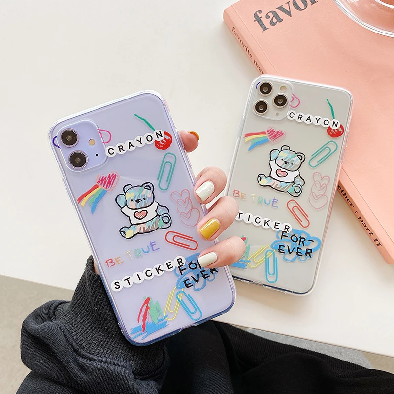 Корея INS граффити медведь чехол для мобильного телефона iphone 11 Pro MAX XR XS силиконовый