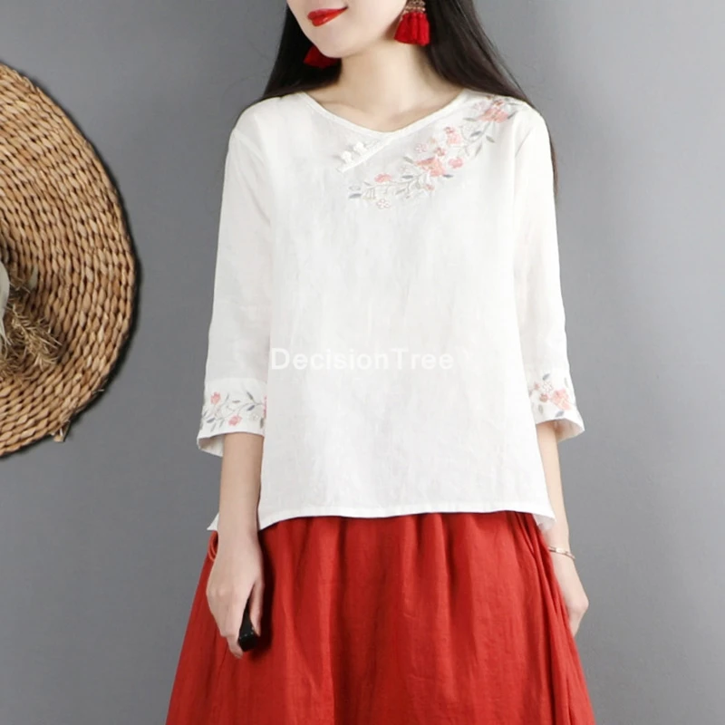 Хлопковая и льняная шифоновая блузка в китайском ретро-стиле женский свободный