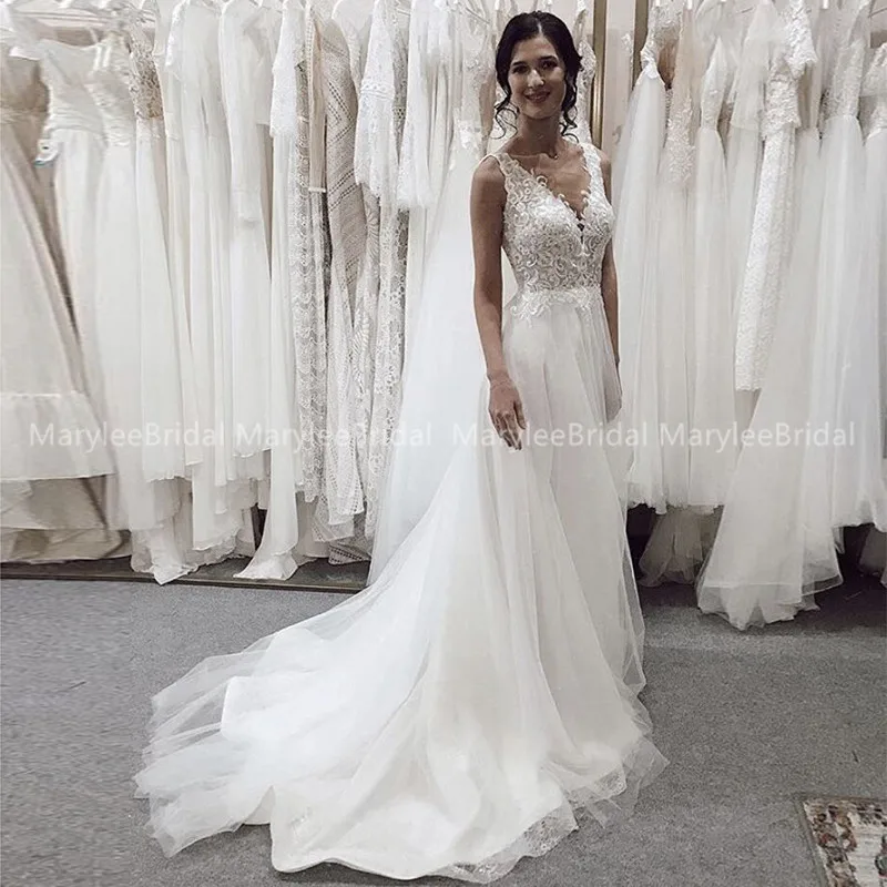 

Платье Свадебное женское в богемном стиле, длинное пляжное с V-образным вырезом и открытой спиной, с винтажной аппликацией в стиле бохо, 2020