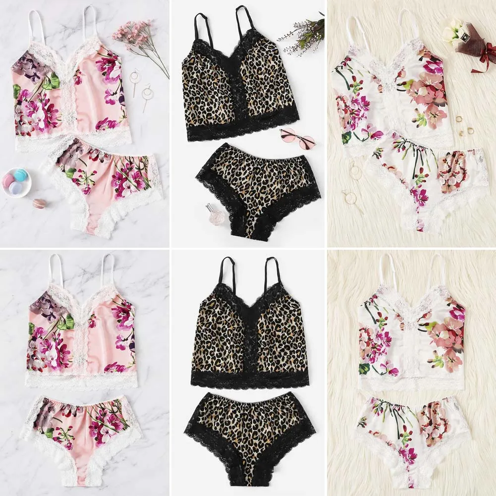 2 шт летний женский комплект пикантного женского белья пижамные наборы атласный