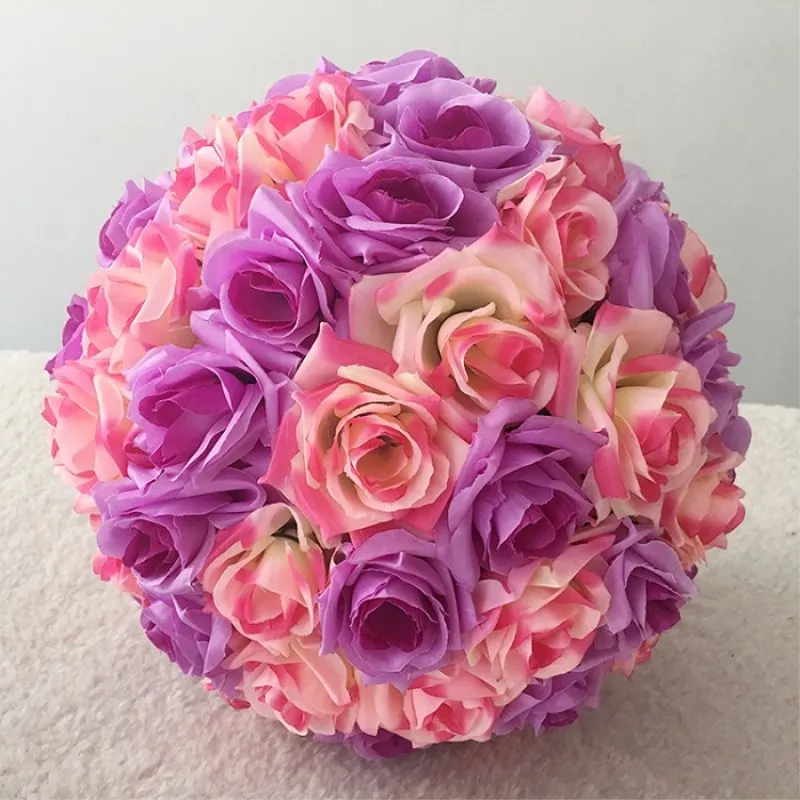

16" 40CM Big Size Kissing Balls Artificial Encryption Rose Silk Flower Ball Ornament for Wedding Festival Celebration Decoration