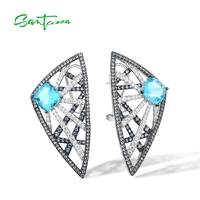 santuzza silver earrings for woman pure 925 sterling silver blue stones white cz geometric dangling earrings edgy fine jewelry