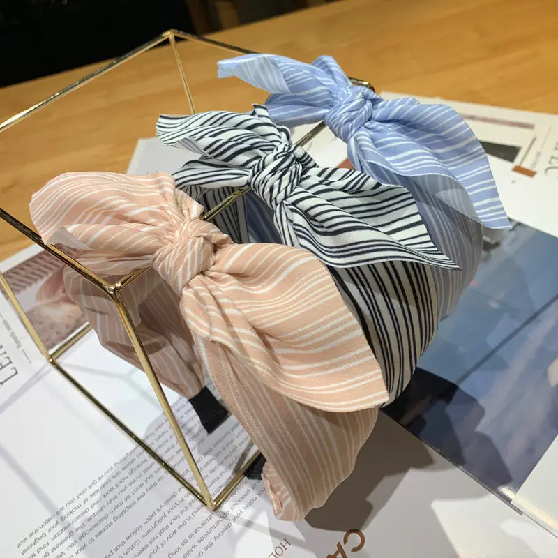 Кроличьи уши ткань в полоску принт сбоку повязка на голову с бантиком и сердечком