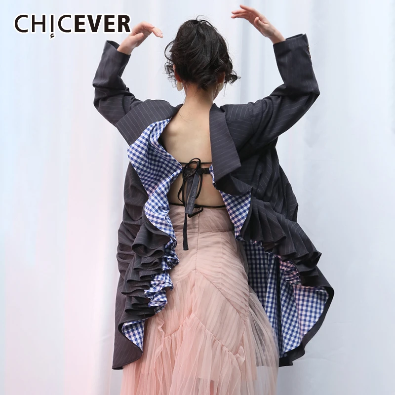 CHICEVER корейский стиль лоскутные Асимметричные женские блейзеры с отложным
