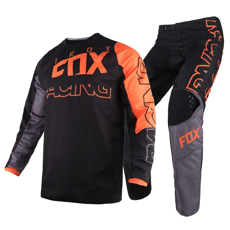 

Troy Fox 180 Skew 2022 Gear Set MX BMX Dirt Bike Jersey Pants Combo Motocross Racing Kits Offroad Motor Black Orange Suit Men