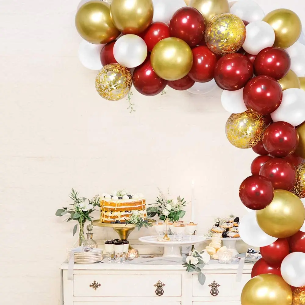 Kit de arco de guirnalda de globos rojos, 102 piezas, confeti dorado transparente, globo blanco para suministros de fiesta de cumplea&ntilde;os y boda-4
