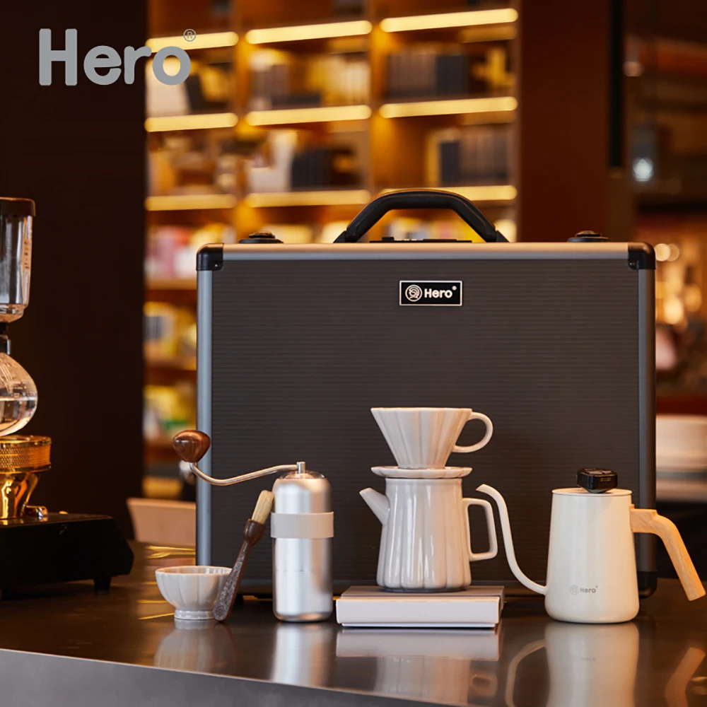 Hero Hand Drip Coffee Gift Box Sets 7 PCS Manual Grinder +Drip Filter+Share Pot+Brush+Hand Punch Pot+Electric Scale | Дом и сад