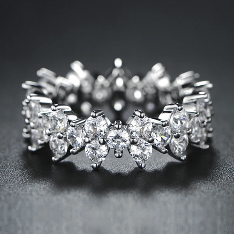 

Popular Circle Full White Zircon Olive Flower Pure Engagement Rings for Women Jewellery Accessories Size 6-10