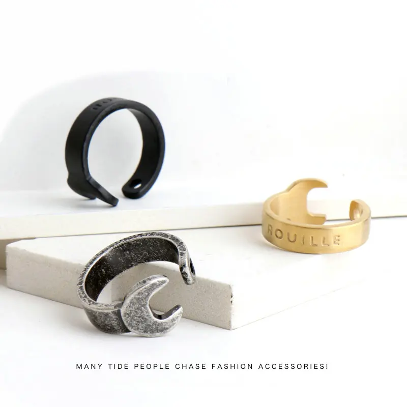 Кольцо в стиле панк готика из нержавеющей стали черный ключ Открытое кольцо для