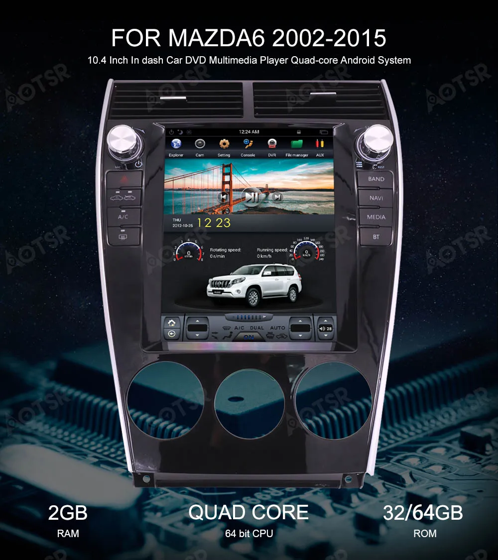 Tesla style 10," Android 7,132 GB rom автомобильный dvd-плеер gps Navi для Mazda 6 2002- Мультимедиа Стерео Автомагнитола головное устройство аудио