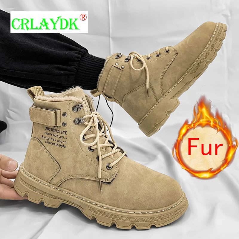 

CRLAYDK Winter Fully Fur Lined Snow Boots Keep Warm Water Resistant Outdoor Hiking Tooling Shoes Insulated Casual Work Booties