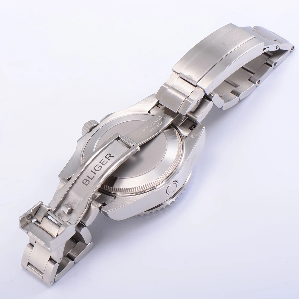 BLIGER 40 мм Мужская модная функция GMT автоматические механические часы со стальным