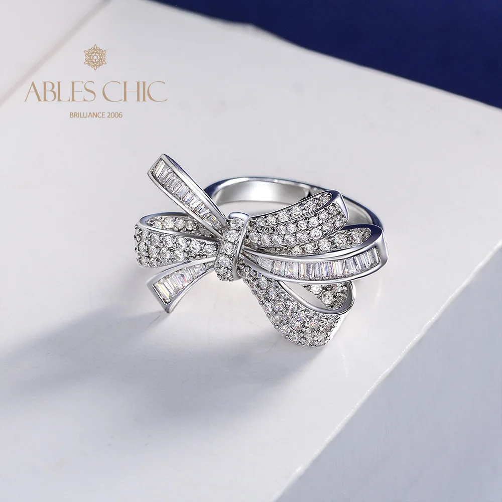 

Solid 925 Silver Lab Diamonds Bow Knots Wedding Ring 5A Zircon Bridal Butterfly Bowknot Women Engagement Rings S2R1S2R1090
