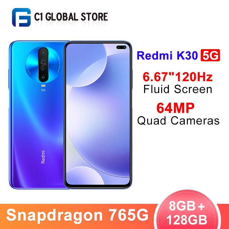 Новейший Смартфон Xiaomi Redmi K30 5G 8GB 128GB Snapdragon 765G четыре ядра 64 мп камера заднего вида 6