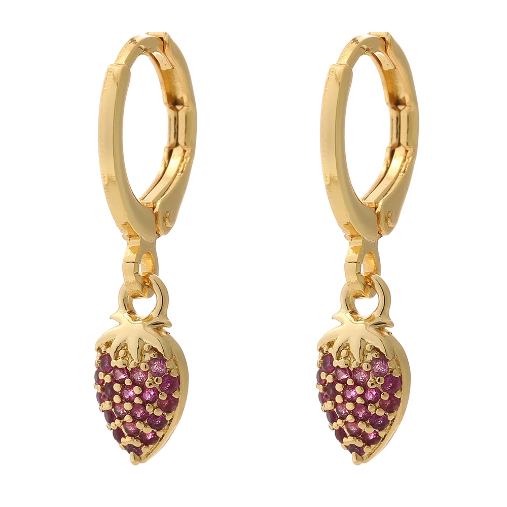 

Fruit Earrings for Women Gold Cherry Dangle Earrins Bling Micro Pave Zircon CZ Cute Earring Trendy Punk Party New Fashion 2021