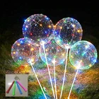 Мигающий светодиодный воздушный шар Bobo с палочками, прозрачный гелиевый шарик украшения для свадьбы дня рождения, 3-ступенчатый светодиодный светильник