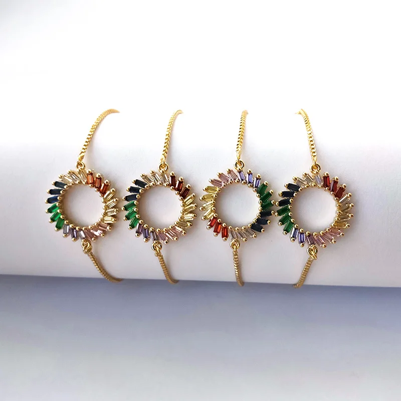 5 шт. Круглый Шарм браслет проложить Радуга Кубический Цирконий камень Кристалл