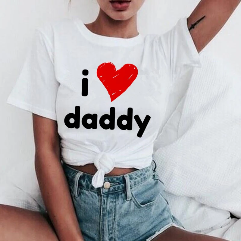 

I Love Daddy Letters Heart Graphic T shirt Daddy Aesthetic Clothes Kawaii Tshirt Harajuku Women Short Sleeve Tops Tee
