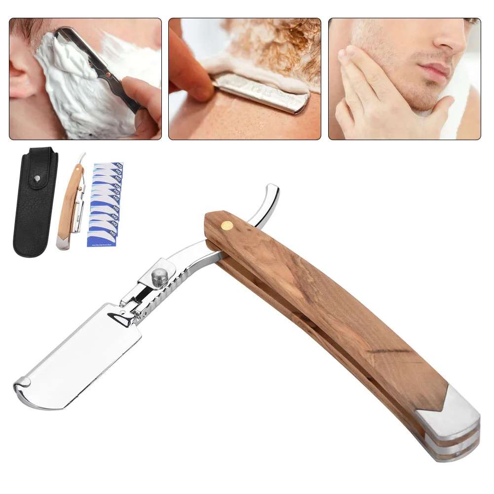 

Straight Edge Barber Razor Haircut Beard Eyebrow Shaving Tool Manual Depilation Razor Hair Trimmer with 10pcs Replaceable Blades