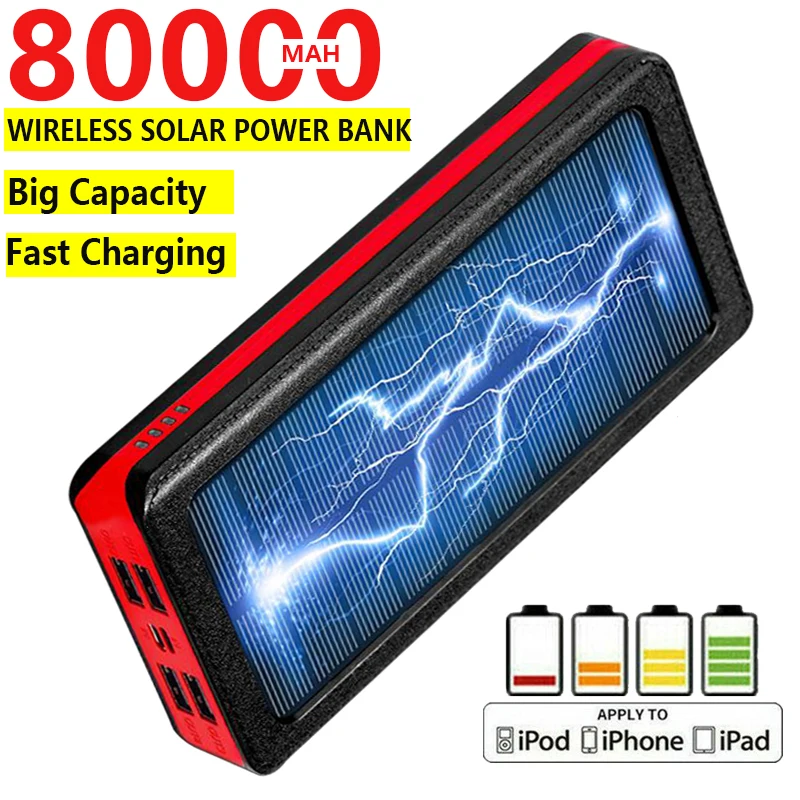 

80000mAh Big Capacity Solar Power Bank Portable Phone Fast Charger External Battery Poverbank Outdoor Travel Charging for Iphone