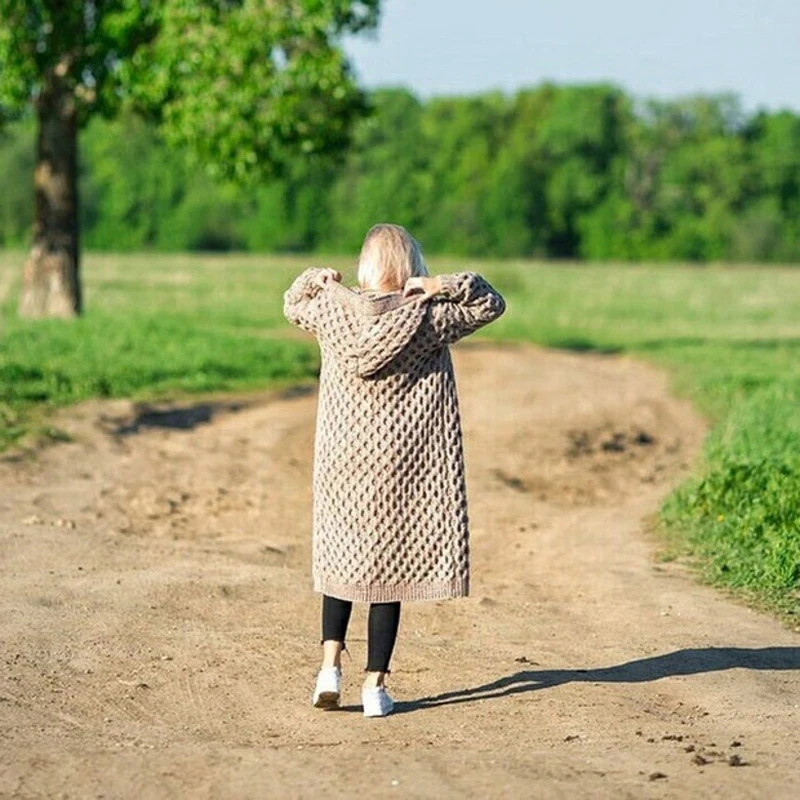 

Women Solid Long Knitted Warm Sweaters Hooded Cotton 2021 Autumn Winter Cardigan Casual Thick Female Coats SJ4524C