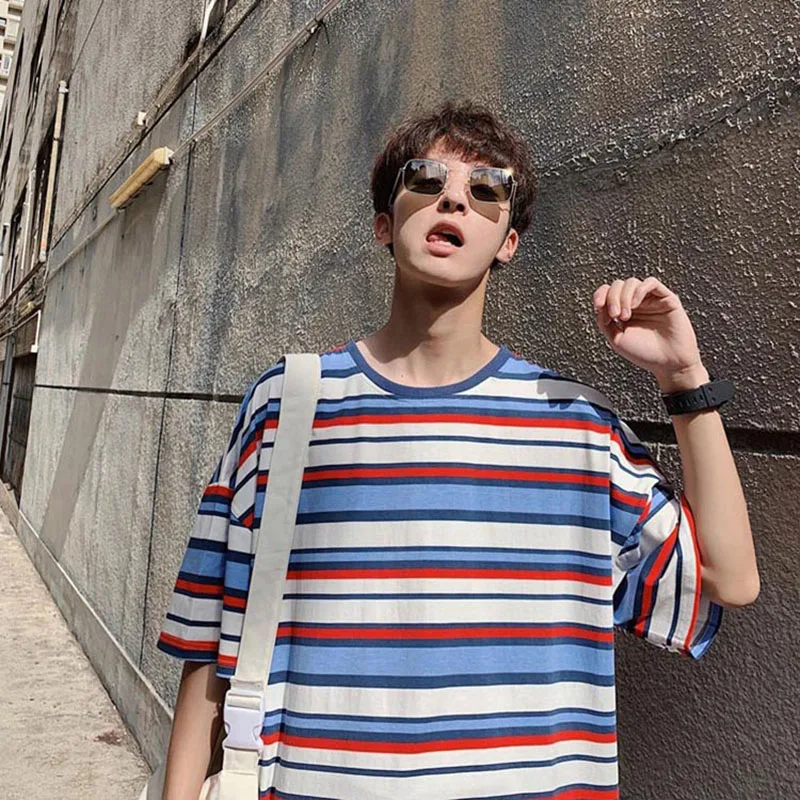 Повседневные полосатые футболки с коротким рукавом мужская одежда 5xl уличная