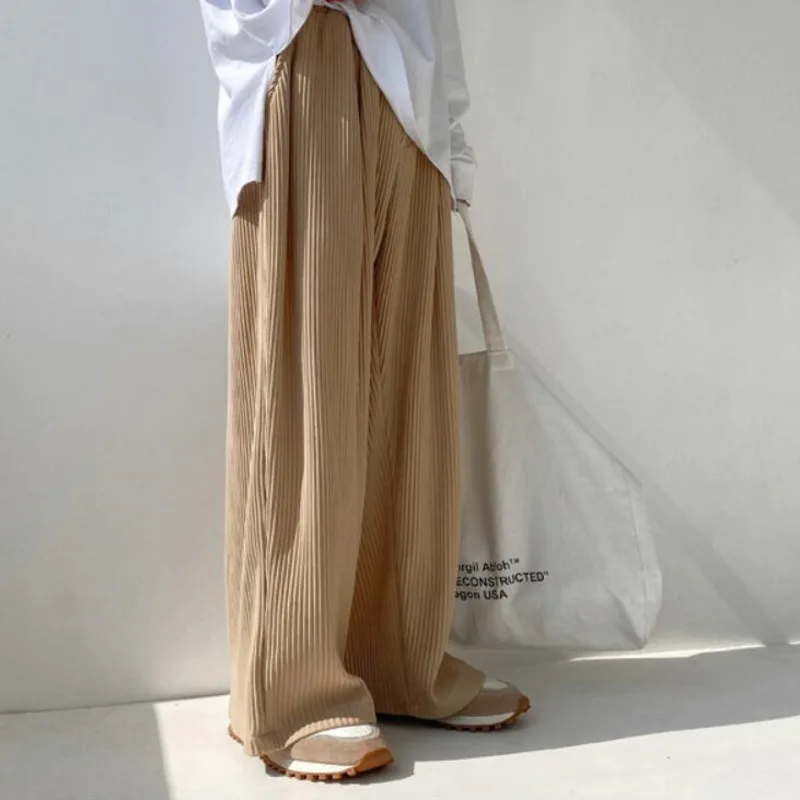 

Summer Ice Silk Pleated Pants Men's Korean Fashion Loose Casual Pants Men's Harajuku Streetwear Wide-leg Straight-leg Pants Men