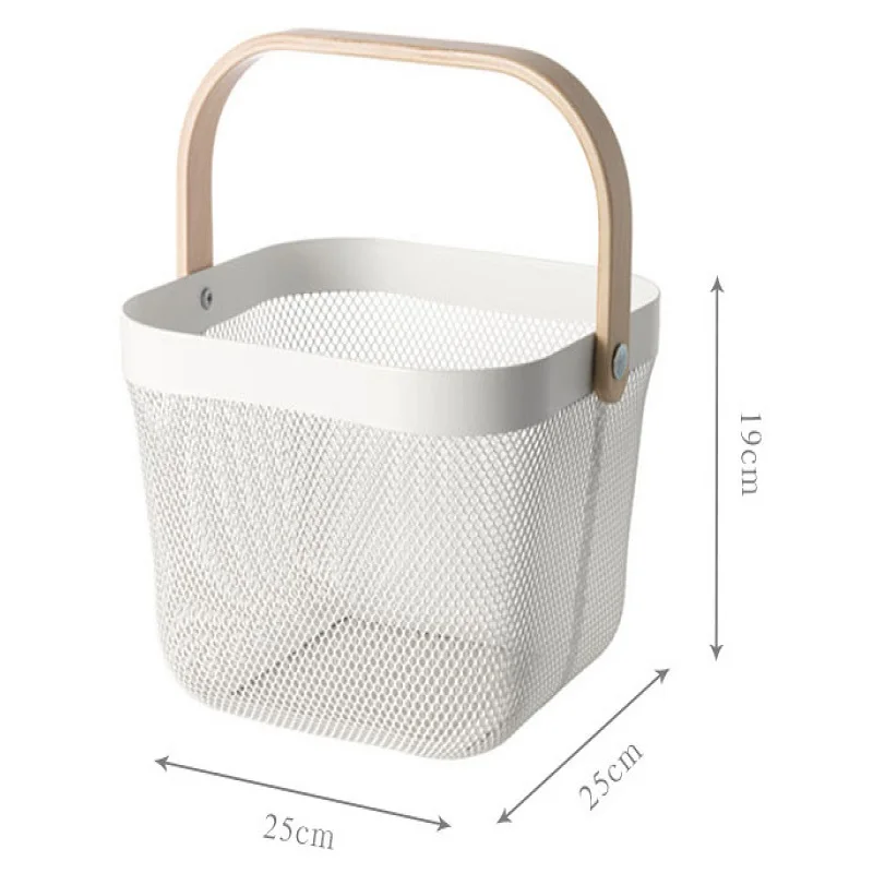 

Vegetable Fruit Basket Wooden Handle Metal Basket Portable Large Capacity Multi-function Vegetable Groceries Storage Baskets