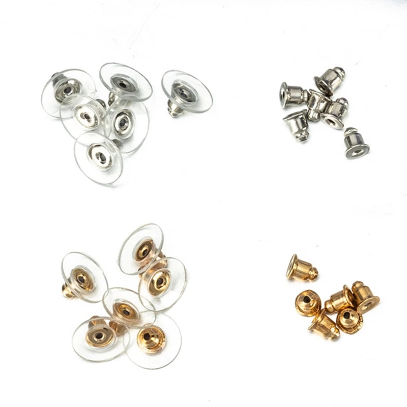 

1200Pcs Earring Backs 10 Style Earring Backings Kit Metal Plastic Rubber Earring Backs Bullet Butterfly Flower Backs Kit