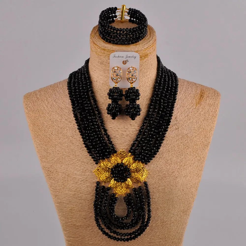 

black nigerian wedding african beads jewelry set crystal 6CDBS