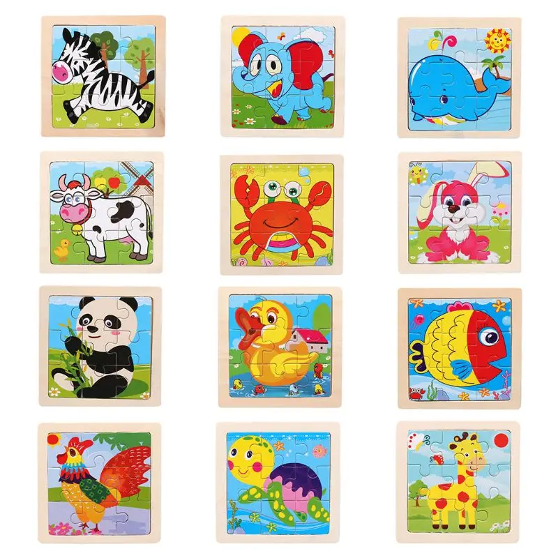 

Mini Size Kids Toy Wood Puzzle Wooden 3D Puzzle Jigsaw for Children Baby Cartoon Animal Puzzles Educational Toy H9EF